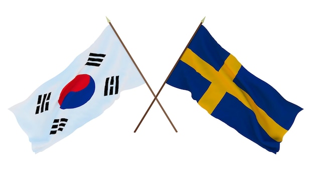 Renderização 3D de fundo para designers ilustradores Bandeiras do Dia da Independência Nacional Coreia do Sul e Suécia