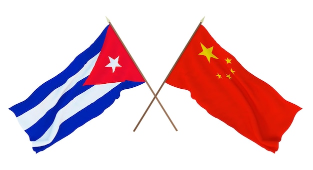 Renderização 3D de fundo para designers ilustradores Bandeiras do Dia da Independência Nacional Cuba e China