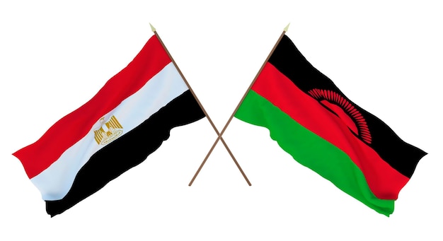 Renderização 3D de fundo para designers ilustradores Bandeiras do Dia da Independência Nacional Egito e Malawi