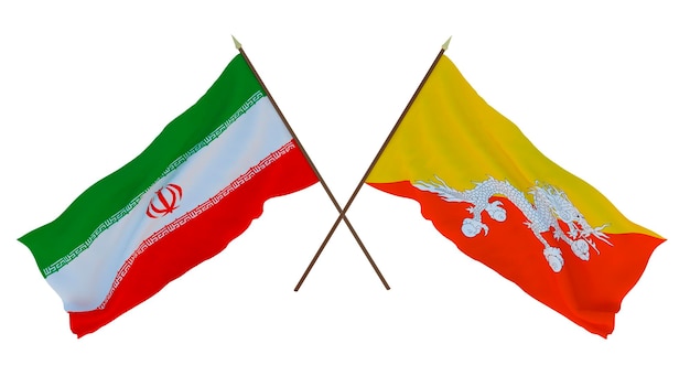 Renderização 3D de fundo para designers ilustradores Bandeiras do Dia da Independência Nacional Irã e Butano