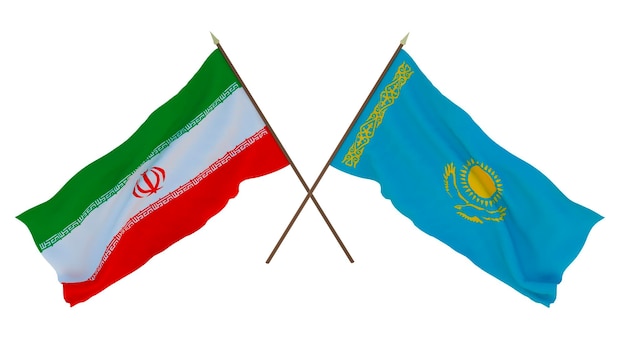 Renderização 3D de fundo para designers ilustradores Bandeiras do Dia da Independência Nacional Irã e Cazaquistão