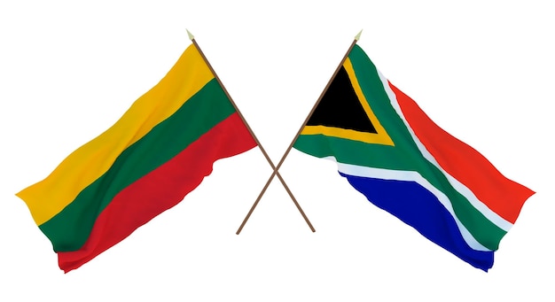Renderização 3D de fundo para designers ilustradores Bandeiras do Dia da Independência Nacional Lituânia e África do Sul