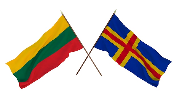 Renderização 3D de fundo para designers ilustradores Bandeiras do Dia da Independência Nacional Lituânia e Ilhas Aland
