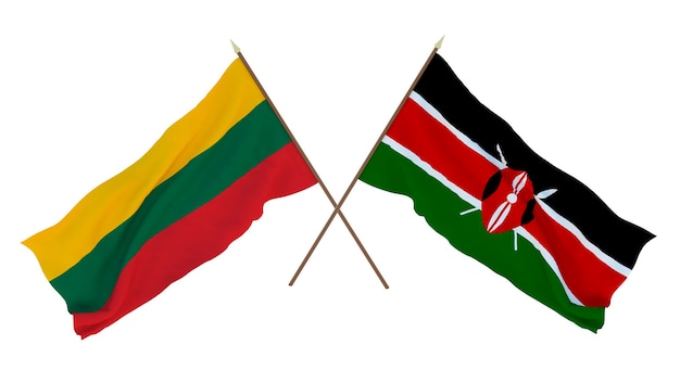 Renderização 3D de fundo para designers ilustradores Bandeiras do Dia da Independência Nacional Lituânia e Quênia