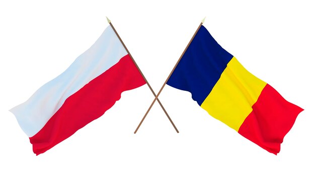 Renderização 3D de fundo para designers ilustradores Bandeiras do Dia da Independência Nacional Polônia e Chade