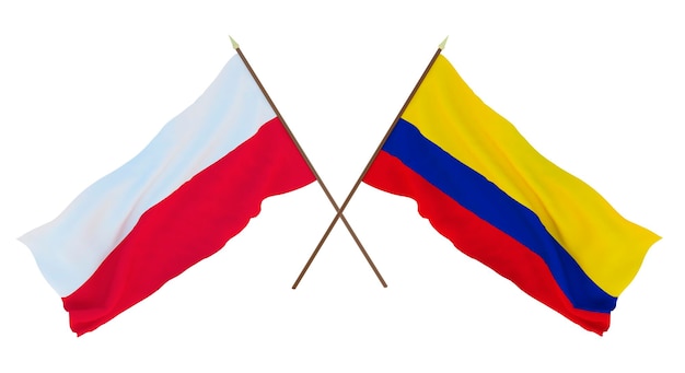 Renderização 3D de fundo para designers ilustradores Bandeiras do Dia da Independência Nacional Polônia e Colômbia
