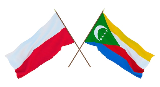 Renderização 3D de fundo para designers ilustradores Bandeiras do Dia da Independência Nacional Polônia e Comores