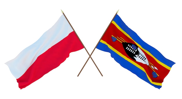 Renderização 3D de fundo para designers ilustradores Bandeiras do Dia da Independência Nacional Polônia e Eswatini