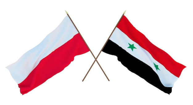 Renderização 3D de fundo para designers ilustradores Bandeiras do Dia da Independência Nacional Polônia e Síria