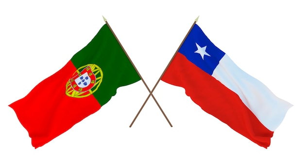 Renderização 3D de fundo para designers ilustradores Bandeiras do Dia da Independência Nacional Portugal e Chile