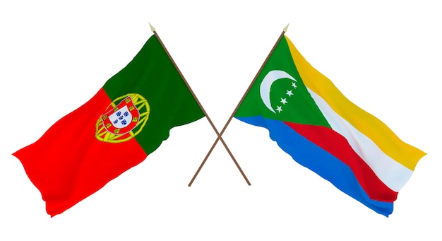 Renderização 3D de fundo para designers ilustradores Bandeiras do Dia da Independência Nacional Portugal e Comores