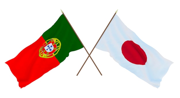 Renderização 3D de fundo para designers ilustradores Bandeiras do Dia da Independência Nacional Portugal e Japão