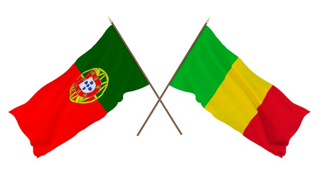 Renderização 3D de fundo para designers ilustradores Bandeiras do Dia da Independência Nacional Portugal e Mali