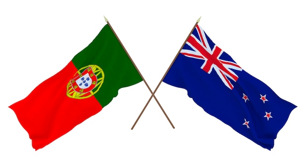 Renderização 3D de fundo para designers ilustradores Bandeiras do Dia da Independência Nacional Portugal e Nova Zelândia