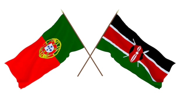 Renderização 3D de fundo para designers ilustradores Bandeiras do Dia da Independência Nacional Portugal e Quênia