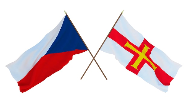 Renderização 3D de fundo para designers ilustradores Bandeiras do Dia da Independência Nacional República Tcheca e Bailiwick de Guernsey