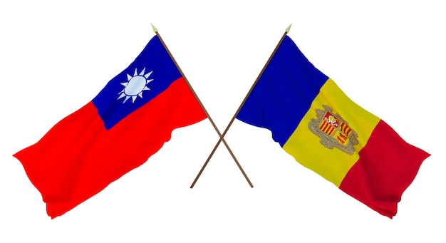Renderização 3D de fundo para designers ilustradores Bandeiras do Dia da Independência Nacional Taiwan e Andorra