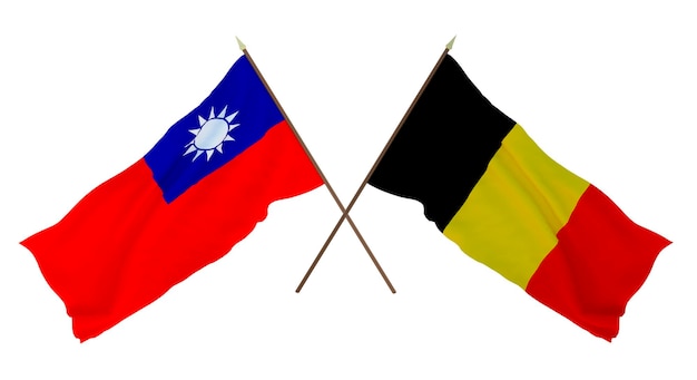 Renderização 3D de fundo para designers ilustradores Bandeiras do Dia da Independência Nacional Taiwan e Bélgica