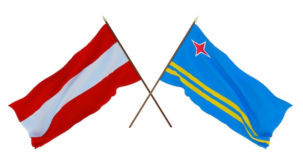 Renderização 3D de fundo para designers ilustradores Bandeiras do Dia da Independência Nacional Áustria e Aruba