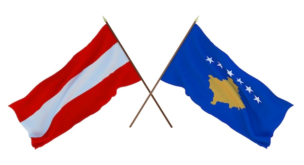 Renderização 3D de fundo para designers ilustradores Bandeiras do Dia da Independência Nacional Áustria e Kosovo