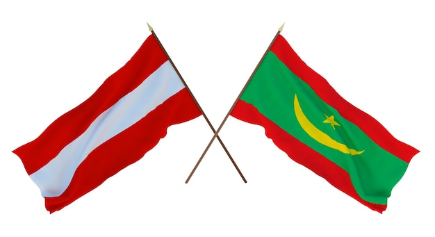Renderização 3D de fundo para designers ilustradores Bandeiras do Dia da Independência Nacional Áustria e Mauritânia