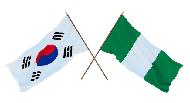 Renderização 3D de fundo para ilustradores de designers Bandeiras do Dia da Independência Nacional Coreia do Sul e Nigéria