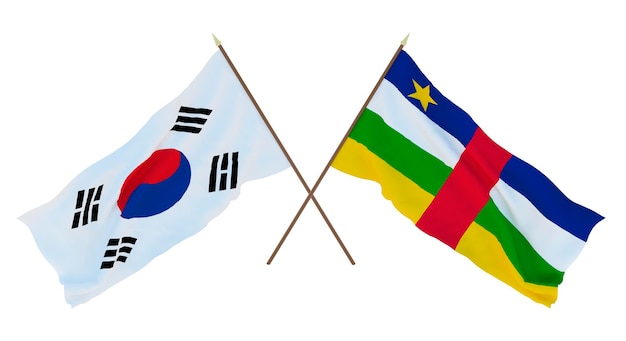 Renderização 3D de fundo para ilustradores de designers Bandeiras do Dia da Independência Nacional Coreia do Sul e República Centro-Arica