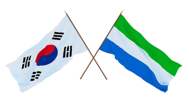 Renderização 3D de fundo para ilustradores de designers Bandeiras do Dia da Independência Nacional Coreia do Sul e Sierraleone