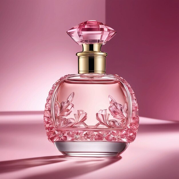 Renderização 3D de garrafa de perfume rosa