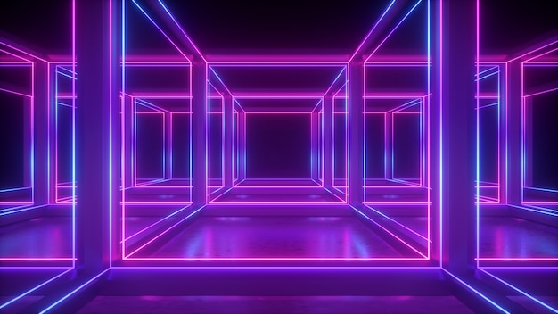 Renderização 3D de geometria de néon abstrata