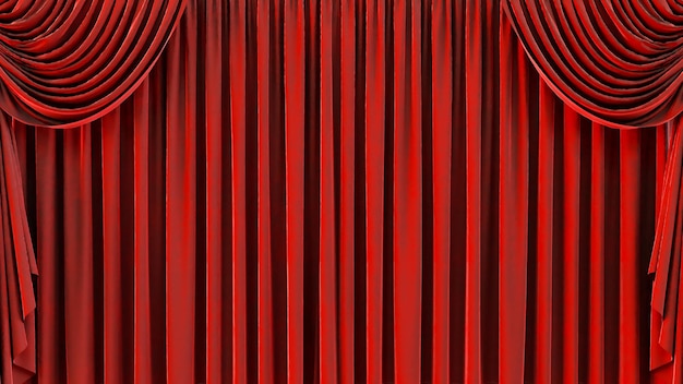 Renderização 3D de Grandes Cortinas Vermelhas no fundo do palco do teatro com cortinas vermelhas