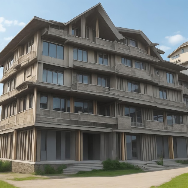 Renderização 3D de Habitação Residencial e Imóveis de estilo moderno com ilustração de jardim