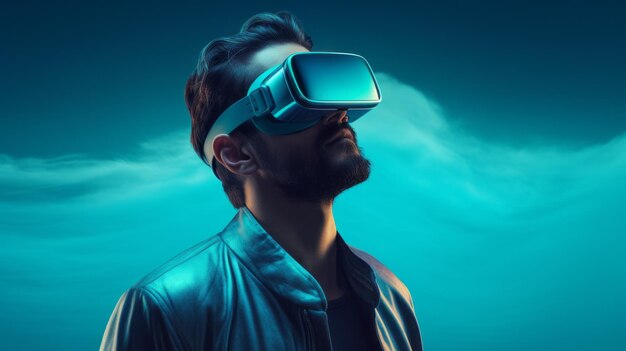 Renderização 3D de homem com óculos VR