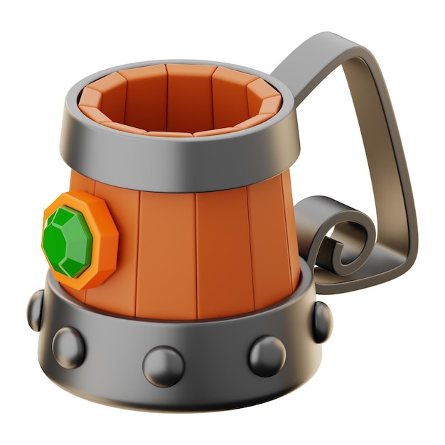 Foto renderização 3d de ícone de copo de bebida de madeira de jogo premium em fundo isolado