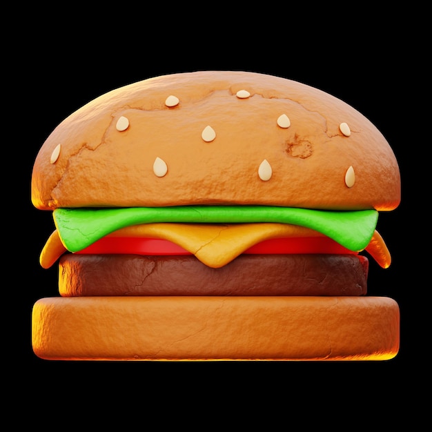 Renderização 3d de ícone de hambúrguer de fast-food premium em fundo isolado