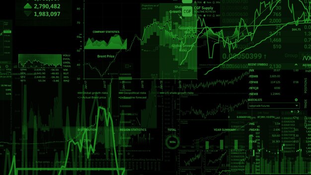 Renderização 3D de índices de ações no espaço virtual Recessão do crescimento econômico