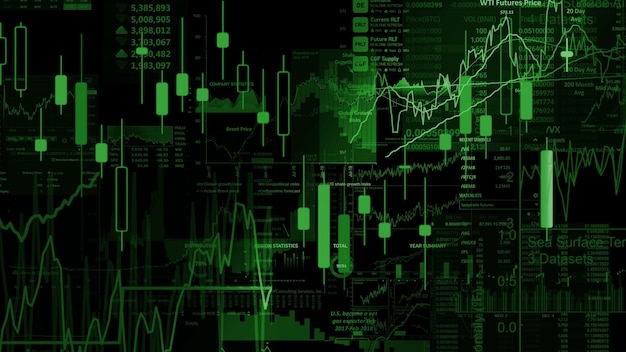 Renderização 3D de índices de ações no espaço virtual Recessão do crescimento econômico