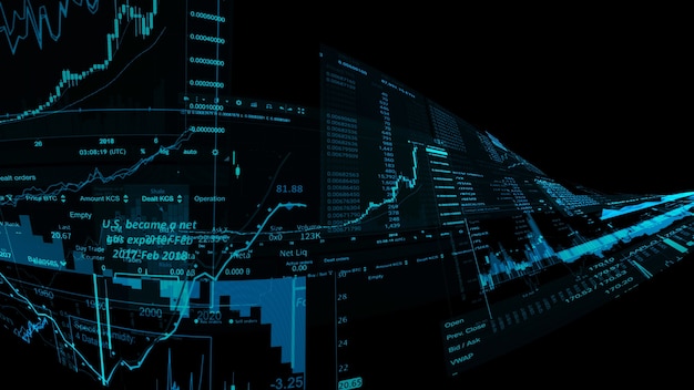 Renderização 3D de índices de ações no espaço virtual Recessão do crescimento econômico