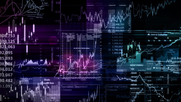 Renderização 3D de índices de ações no espaço virtual Recessão do crescimento econômico