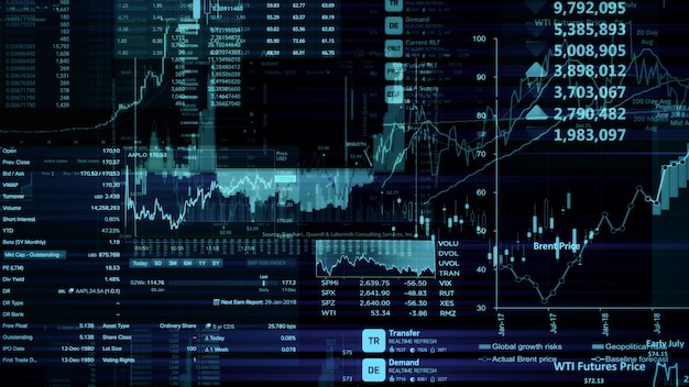 Renderização 3D de índices de ações no espaço virtual Recessão do crescimento econômico