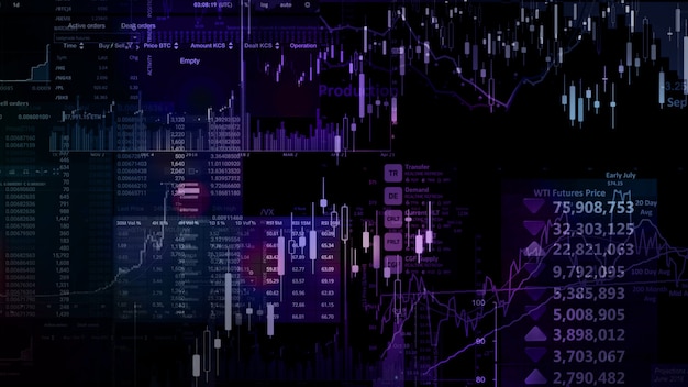 Renderização 3D de índices de ações no espaço virtual Recessão do crescimento econômico