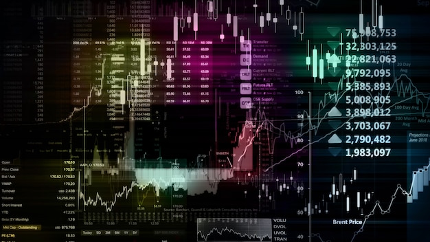 Renderização 3D de índices de ações no espaço virtual Recessão do crescimento econômico