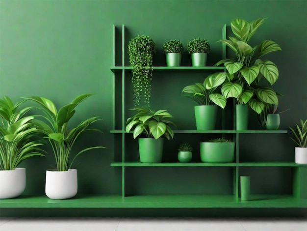 Renderização 3D de interiores com decoração de plantas domésticas