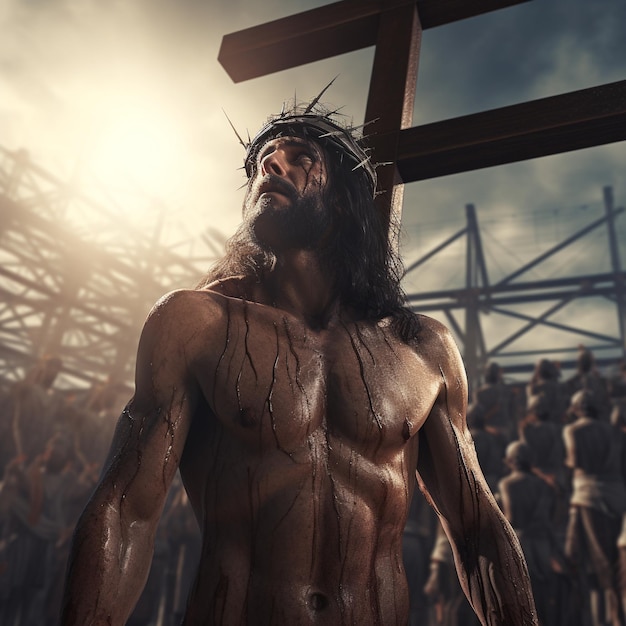 Renderização 3D de Jesus na cruz
