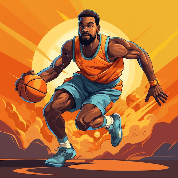 Renderização 3D de jogador de basquete em ação