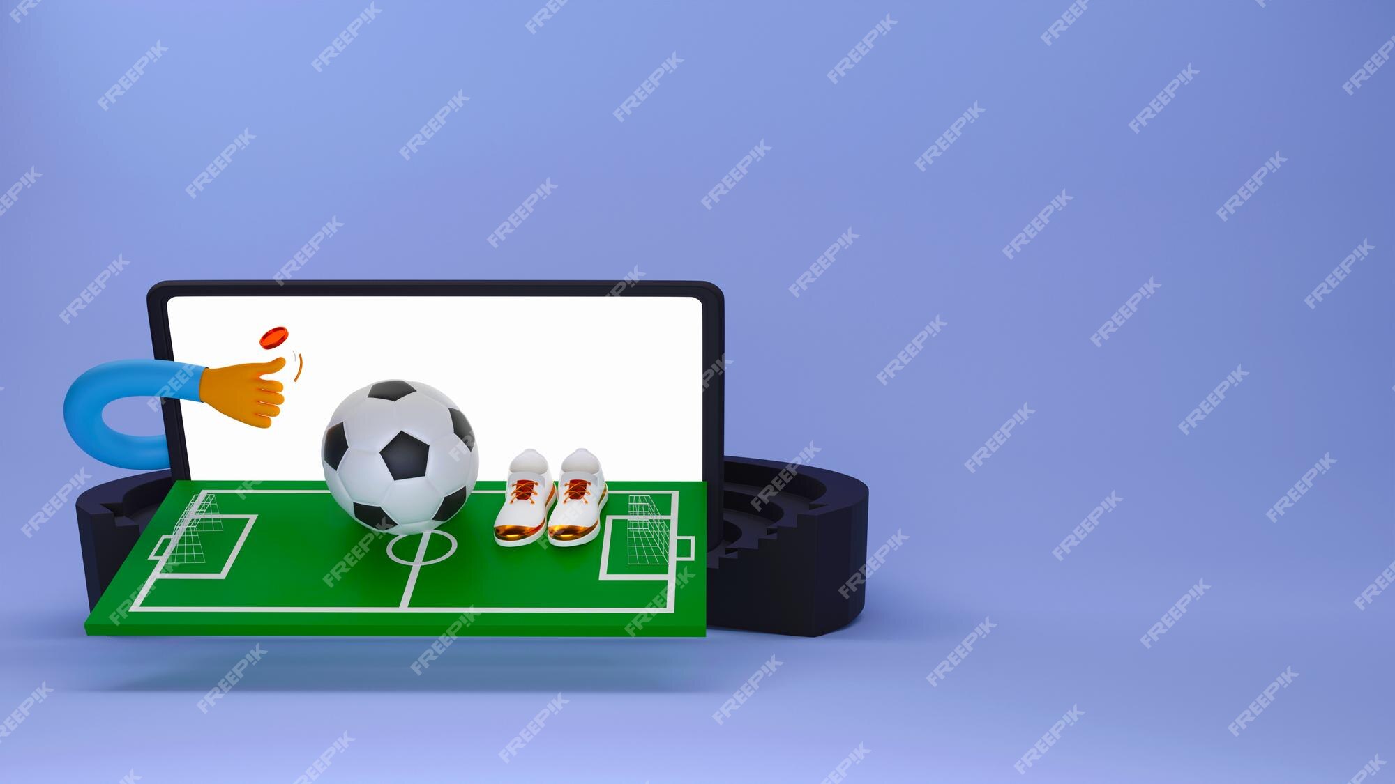 Renderização 3d de jogo de futebol online em smartphone com sapato