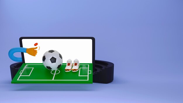 Bola com um smartphone em um fundo azul futebol online 1