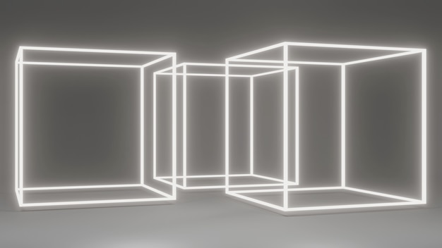 Foto renderização 3d de luzes led quadradas geométricas abstratas brancas