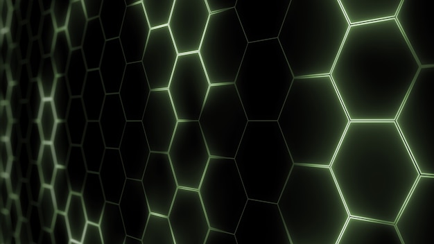 Renderização 3D de malha hexagonal futurista abstrata com efeitos de luz