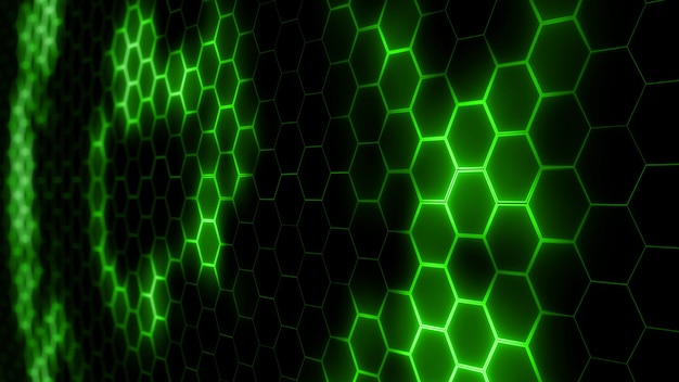 Renderização 3D de malha hexagonal futurista abstrata com efeitos de luz